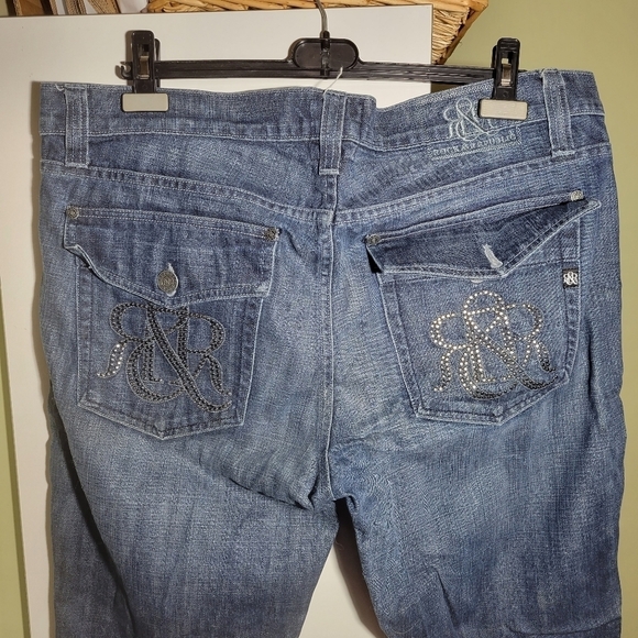 Vintage Rock & Republic Taylor flap pocket embellished crystal jeans blue 40 Y2K - Picture 5 of 9